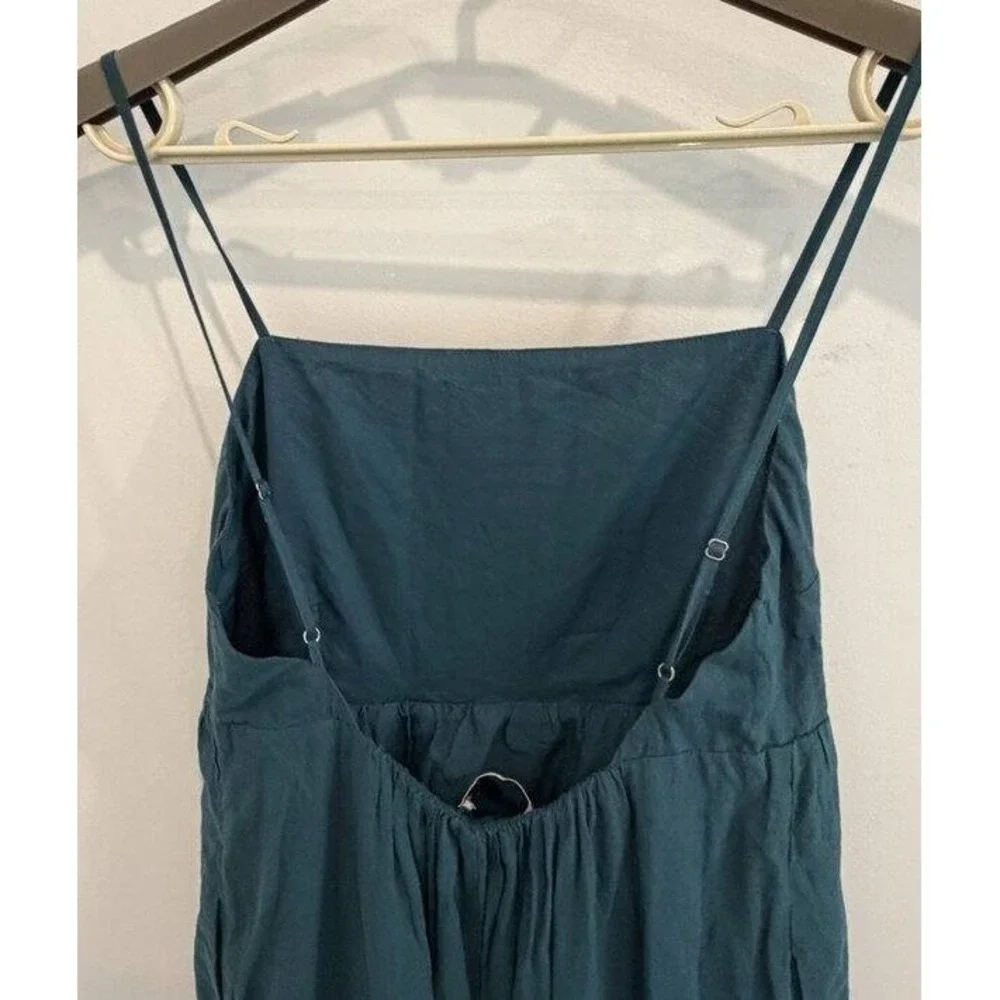 Abercrombie & Fitch Tiered Maxi Dress M Blue Poplin Sundress Pockets 100% Cotton